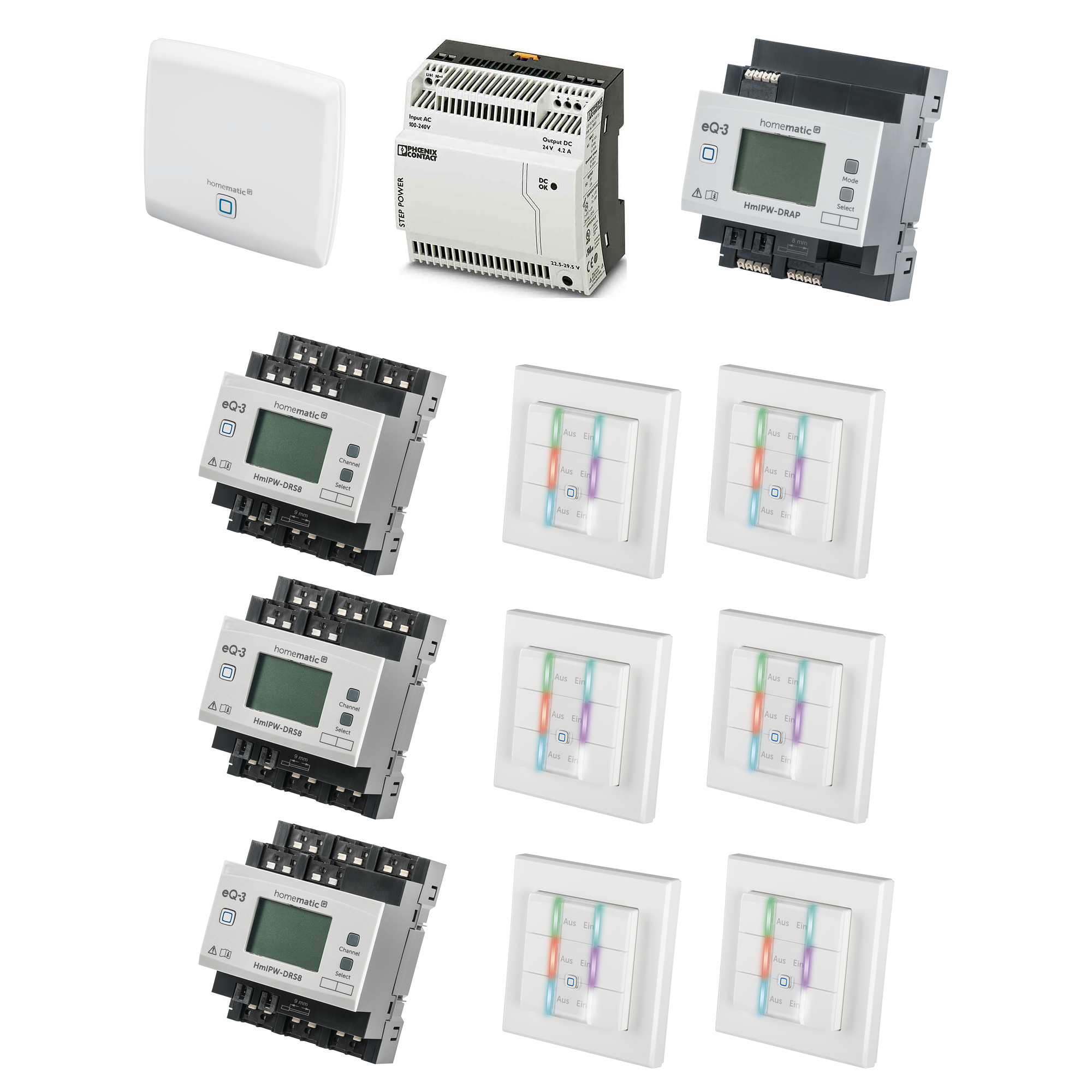 Homematic IP Wired Starter Set Licht - 1x HmIP-CCU3, 1x HmIPW-DRAP, 1x Netzteil, 6x HmIPW-WRC6, 3x HmIPW-DRS8