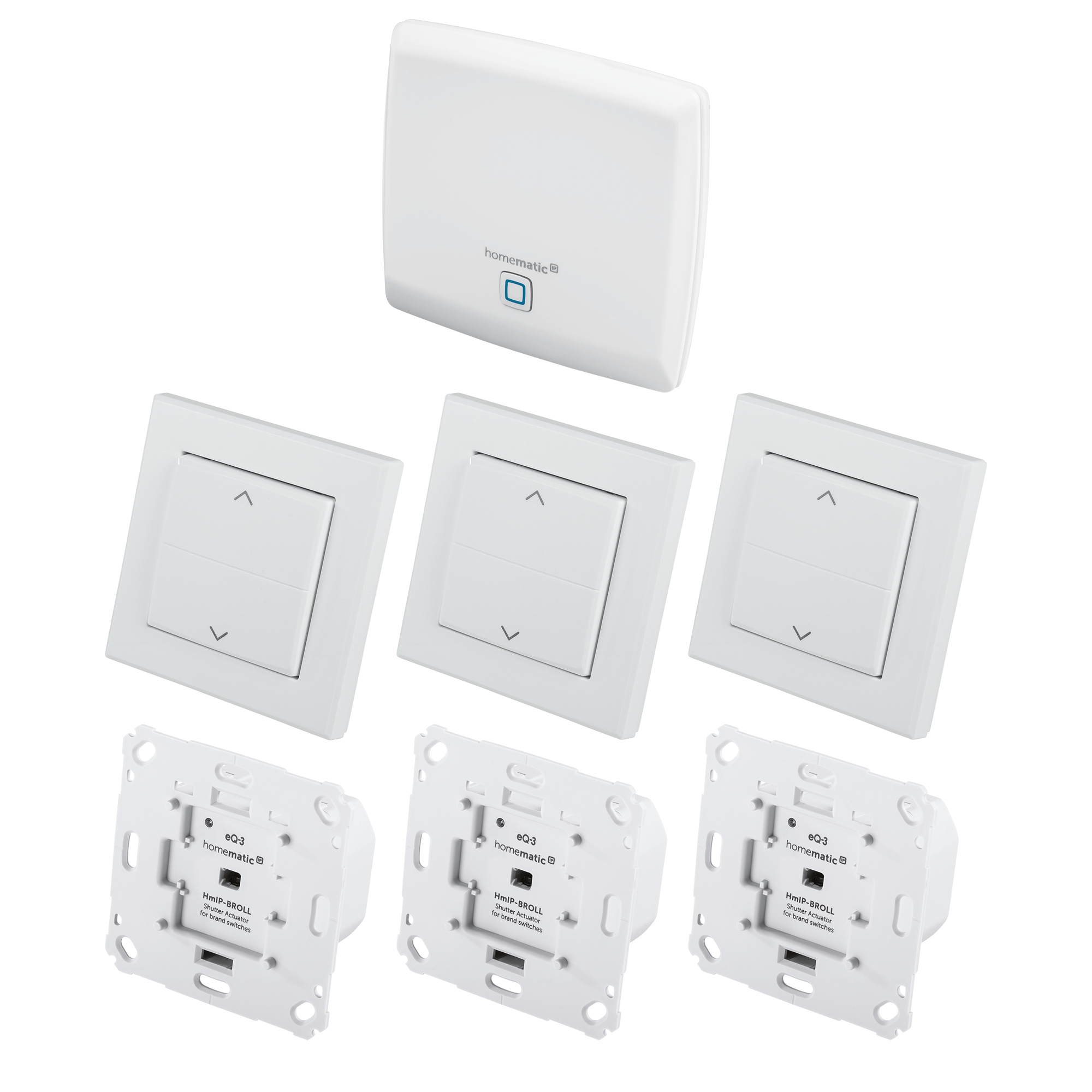 Homematic IP Set Beschattung mit Access Point HmIP-HAP, 3x Rollladenaktor HmIP-BROLL-2, 3x Tasterwippe für HmIP-BROLL